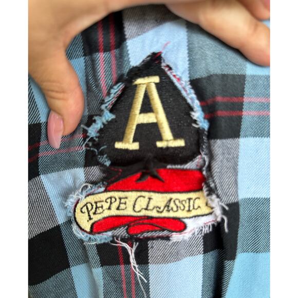 Pepe Jeans Vintage Commander LXXIII Men’s Plaid Checks Shirt Blue Embroidered XL - Picture 5 of 8